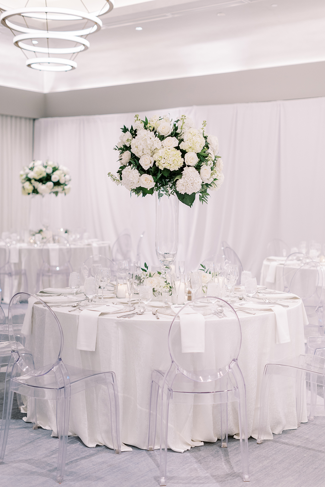 Scottsdale Wedding Magazine - image showing wedding reception in all white ballroom