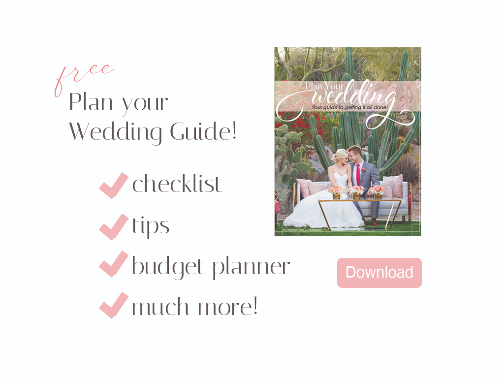 An infographic for the free “Plan Your Wedding Guide” with an image of the guide cover, a “Download” button, and a short checklist which reads, “checklist - tips - budget planner - much more!”
